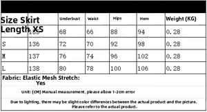 Detaillierte Größentabelle für Neckholder-Midikleid aus Mesh mit Maßen von XS bis L