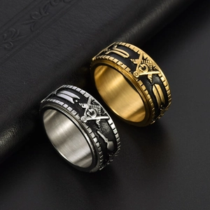 Vintage spinner Freemason rings in gold and silver steel with G symbol for men