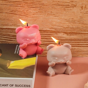 Stampo in silicone a forma di panda con candele a forma di orso accese su un libro