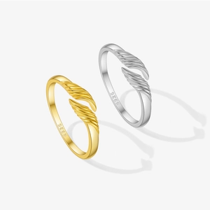 925 Sterling Silver Adjustable Open Ring For Women Feather Pattern Geometric Design Fashion Commuter Finger Jewelry Accessory