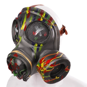 Steampunk gas mask with colorful paint splatter for Halloween and cosplay events