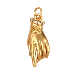 Hamsa hand charm with eye motif and zircon cuff in rose gold finish for jewelry DIY