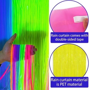 Neon macaron tinsel curtain for party background with adhesive backing detail