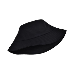 Detailed view of black cotton bucket hat featuring multi-row stitching on the brim