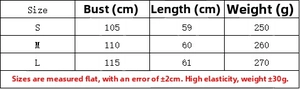Detailed size chart for sleeveless quilted vest showing bust measurements and length