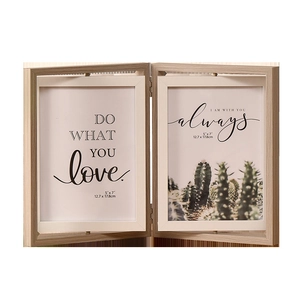 Double-sided rotating wooden picture frame for 5x7 inch photos as a desktop decoration