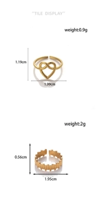 Detailed size and weight specs for gold leaf and heart adjustable stainless steel rings