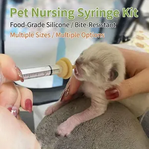 Puppy and kitten feeder syringe with food-grade silicone nipple for newborn pets