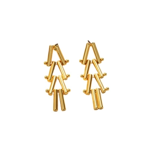 18K gold plated titanium steel earrings with tiered geometric cylindrical tube design