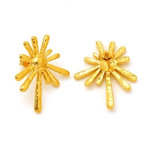 18K gold plated stainless steel sunburst earrings with vintage hammered texture