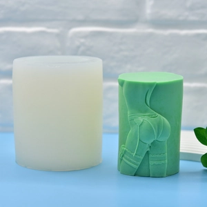 Cylindrical silicone mold for candles featuring female body art relief in green