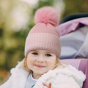 Baby Knitted Pom Pom Beanie Hat Acrylic Striped Warm Winter Cuffed Ribbed Cap For Toddler Infant Boys Girls