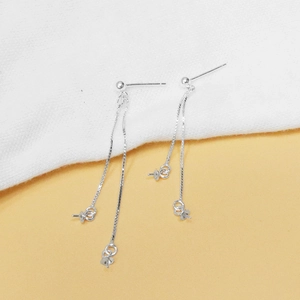 S925 sterling silver ball post earrings with double box chain and cup peg for DIY jewelry