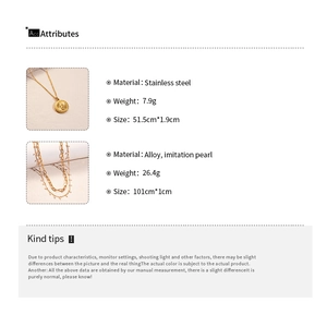 Detailed technical specs for 18K gold plated stainless steel sun coin and pearl necklaces