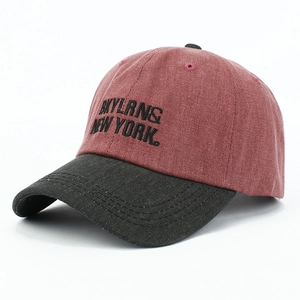 High-quality red and black washed cotton baseball cap with New York embroidered logo