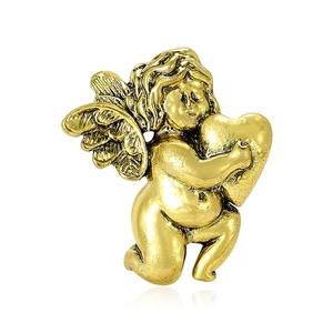 Retro Angel Cupid Holding Heart Brooch Pin Alloy Vintage Minimalist Plated Clothing Accessory For Men Women