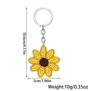 Handmade beaded sunflower keychain with yellow petals and brown center for bags