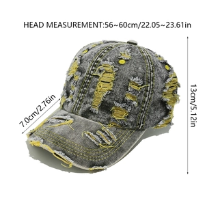 Spécifications de taille pour une casquette en coton vieilli avec bord de 7cm