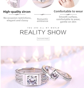 Detail of silver couple rings showing the geometric pattern and sparkling zircon stones
