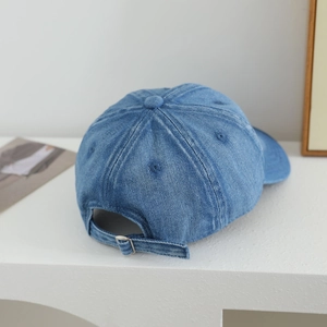 Adjustable blue denim baseball cap for kids with a premium embroidered bear design