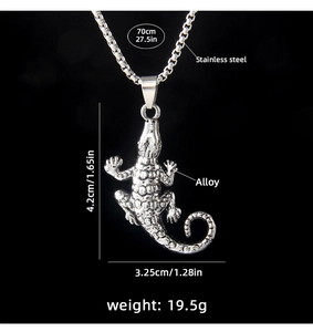 Detailed size chart for silver crocodile pendant necklace with stainless steel chain