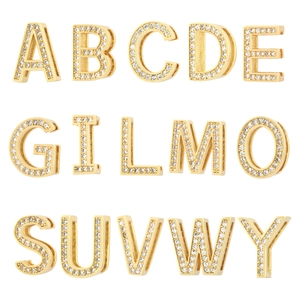 Gold-plated 26 alphabet pendants with micro-paved white cubic zirconia stones