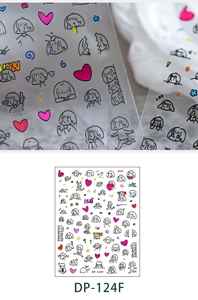 Close-up of cute cartoon girl nail stickers with heart and star patterns DP-124F