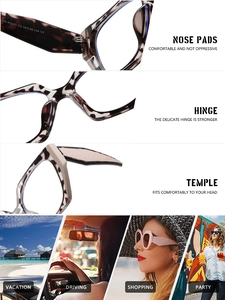 Detailed close-up of premium TR material nose pads and hinges on square fashion frames