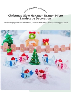 Luminous axolotl miniatures with Christmas hats and micro landscape festive ornaments