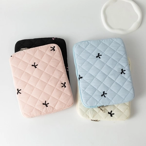 Quilted Laptop Sleeve Bow Embroidery Tablet Case Shockproof Nylon Zipper Bag Protective Pouch Korean Style Women