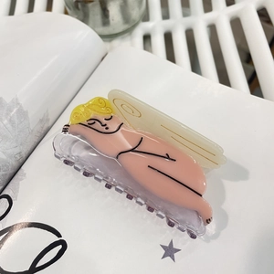 Künstlerische Haarklammer aus Acetat mit weiblicher Silhouette in Rosa und Gelb