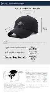 Size chart for breathable baseball cap with detailed head circumference measurements