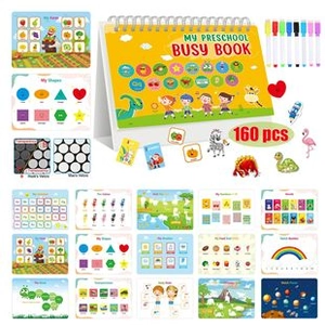 Preschool Busy Book with 160 magic stickers and colorful pens for early learning