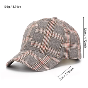 Cappello da baseball a quadri con altezza 12cm e tesa 7cm, peso 106g per l'uso autunnale