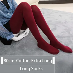 Women Thigh High Socks Extra Long Cotton Knitted Over The Knee Stockings Solid Color High Elastic Breathable For Tall Girls