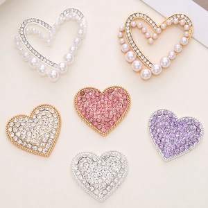 Heart Shaped Alloy DIY Charms With Rhinestone And Imitation Artificial Pearl For Shoes Phone Case Decoration Sparkling Elegant Style