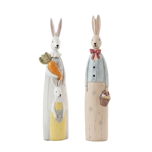 Retro hand-painted resin rabbit figurines with vintage wood-carved texture for Easter