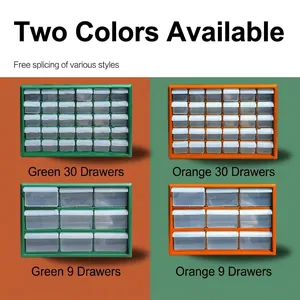 Stackable drawer storage organizer with green and orange frames for small parts