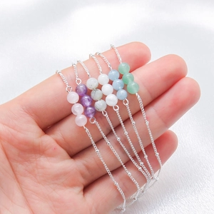 Minimalist silver-plated bracelet with three natural stone beads for women jewelry