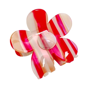 Colorful striped flower hair claw clip in red pink and white acetate acrylic for women