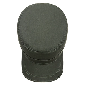 Classic olive green cotton cadet cap with flat top and stitched brim for outdoor wear