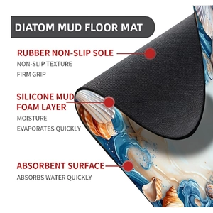 Three-layer bathroom mat construction showing non-slip rubber and absorbent shell pattern
