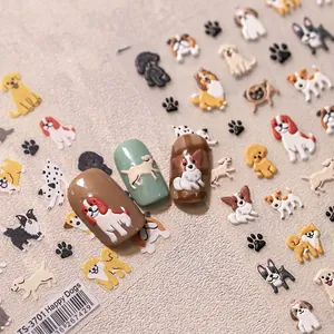 5D embossed cartoon dog nail art stickers featuring corgi and poodle designs TS-3701