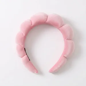 Gepolstertes rosa Damenstirnband mit gestepptem Wellendesign und weicher Samttextur für Frauen