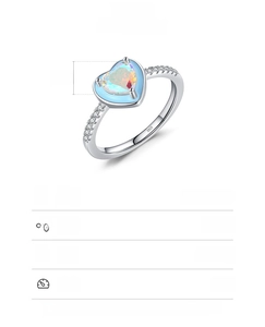 Detailed view of S925 sterling silver ring with colorful heart stone and 6x6mm dimension