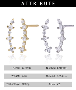 Scheda tecnica per orecchini a lobo meteora in argento sterling 925 con zirconi CZ