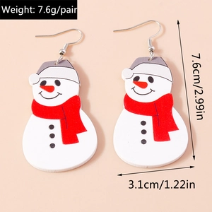 Detailed size chart for snowman earrings measuring 7.6cm by 3.1cm and weighing 7.6g