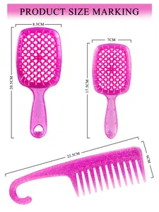 Gedetailleerde maatspecificaties voor de roze glitter haarborstel en kammenset