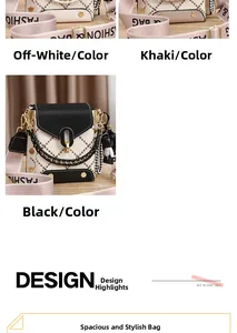 Trois options de couleurs de sacs carrés matelassés avec bandoulière tendance en tissu