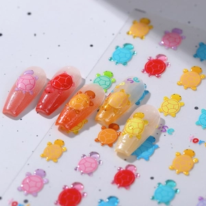 Stickers ongles 5D motif tortue mignonne avec texture 3D et finition mate